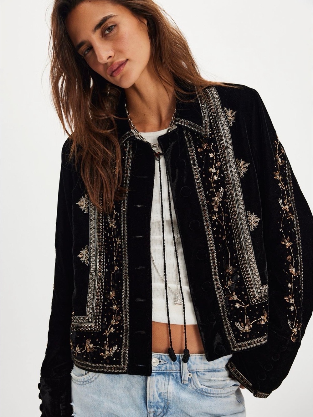 Free People Maxxie Embellished Velvet Jacket Size XS NWOT